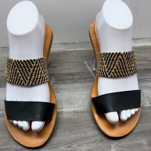 DV Dolce Vita Women Black Tan Woven Chevron Slide Sandals 6.5 096057210F16838280